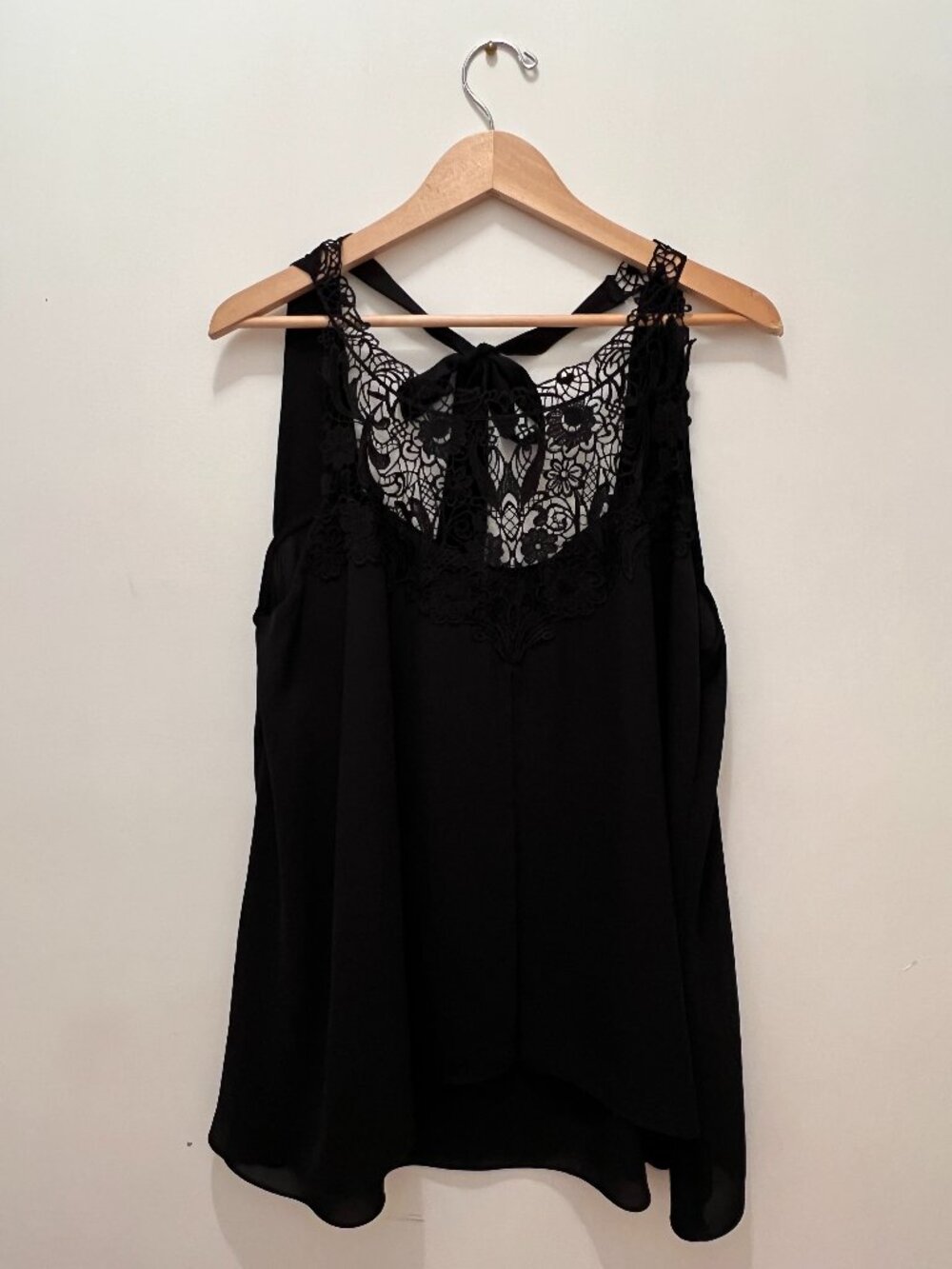 City Chic Black Lace Tunic Top β Tie Neck Flowy Babydoll β Size M